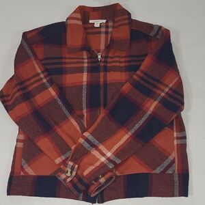 Beach Lunch Lounge Small Plaid Flannel Button Down Cardigan 100 % Cotton.